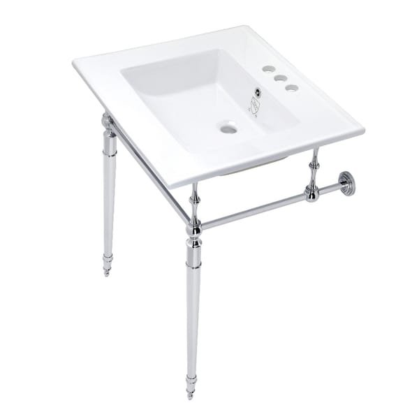 Fauceture KVPB25227W4CP 25-Inch Console Sink with Brass Legs (4-Inch, 3 Hole), White/Polished Chrome KVPB25227W4CP - main